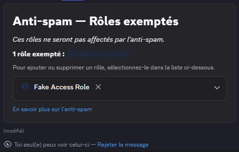 Exemple de configuration des rôles exemptés